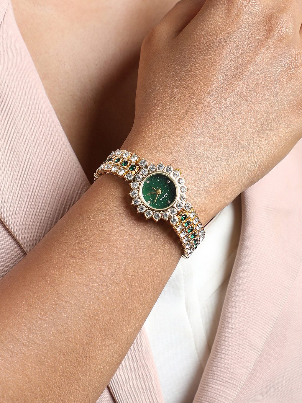 Embellished Round Watch - Gold