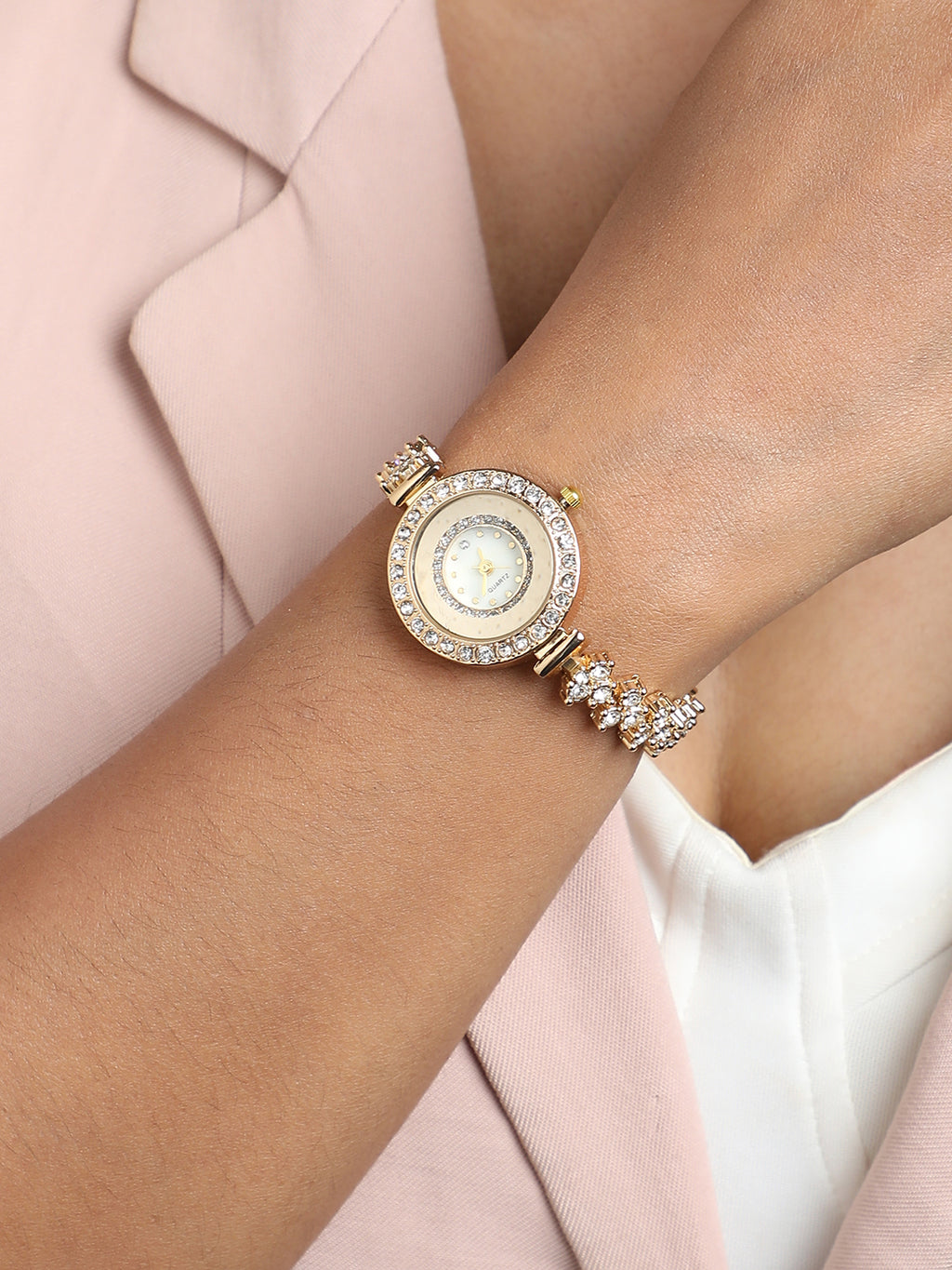 Embellished Round Watch - Gold