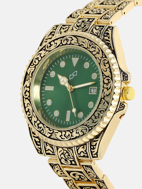 Embossed Round Watch - Gold