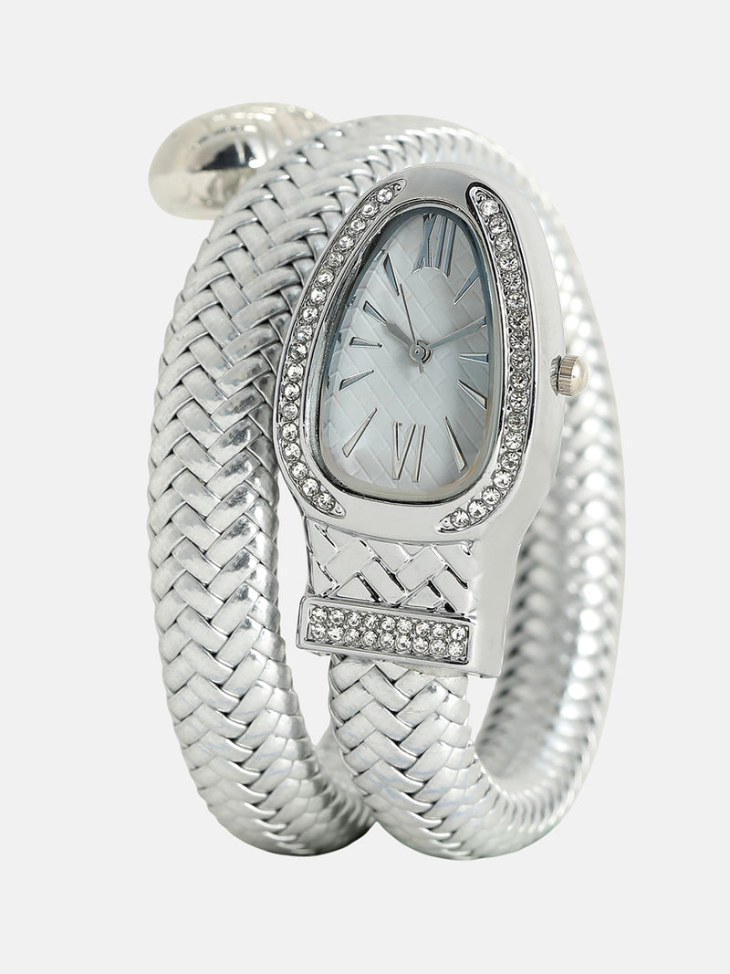 The Aurora Wrap Oval Watch -  Metallic Silver