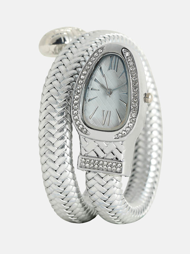 The Aurora Wrap Oval Watch -  Metallic Silver