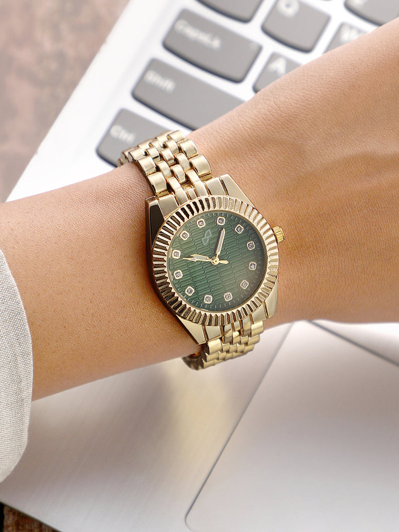 The Ribbed H-Link Round Watch - Gold Chain