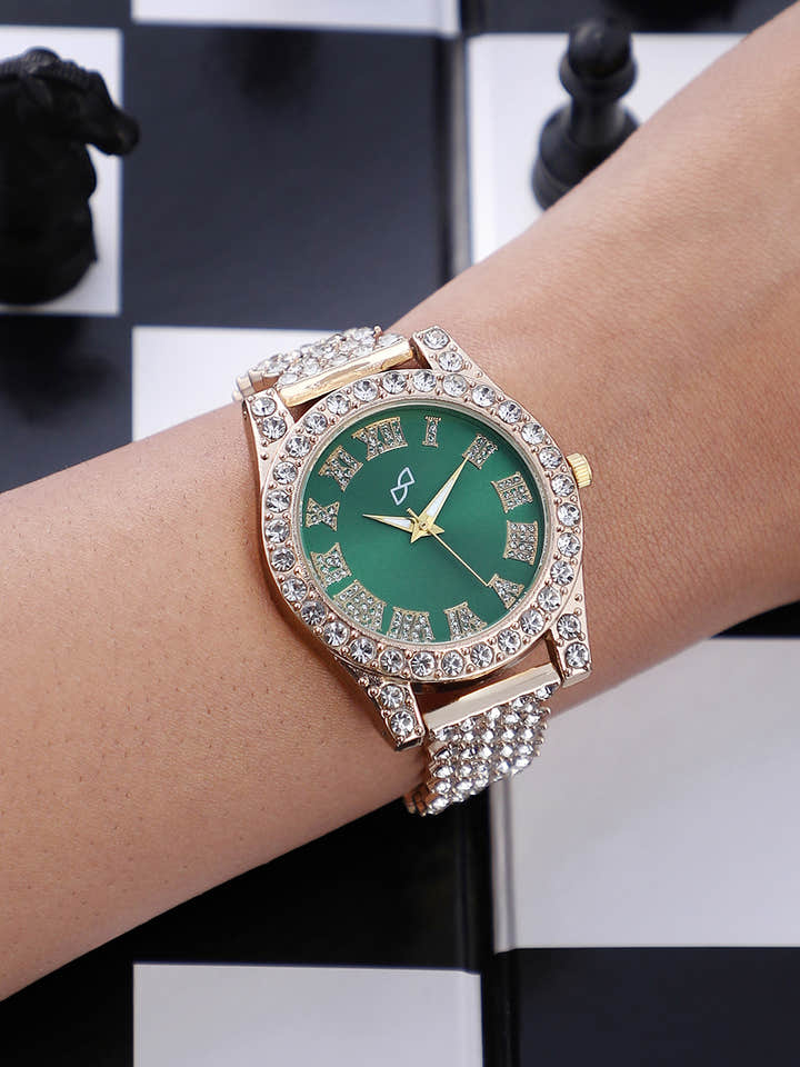 Embellished Contrast Round Watch