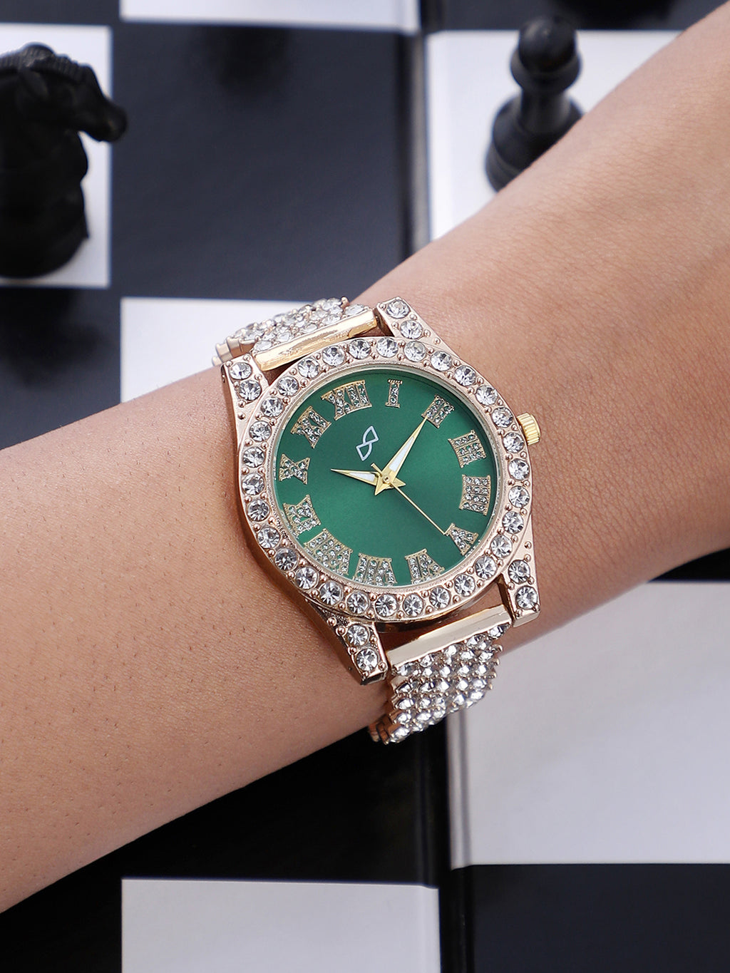 Embellished Contrast Round Watch