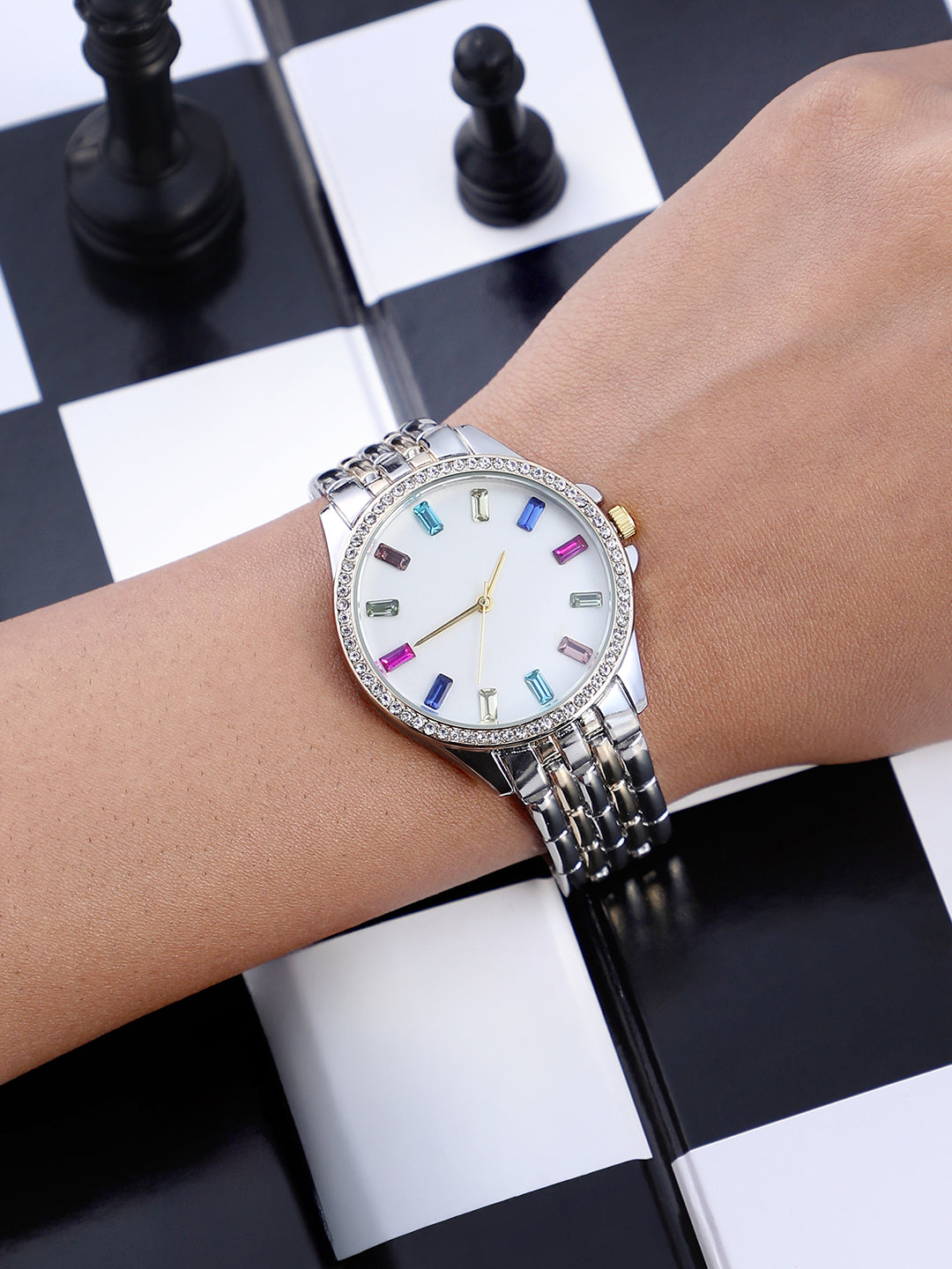The Bijou Prism Round Watch - California Gold & Metallic Silver