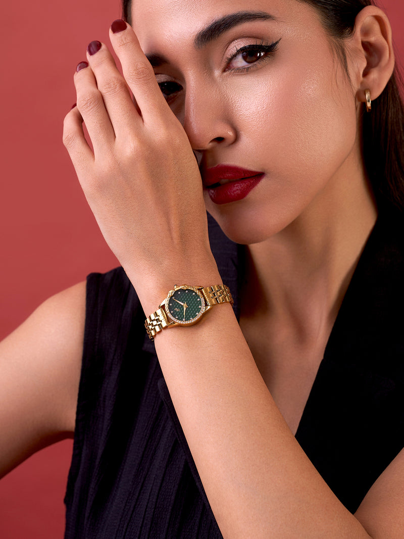 The Emerald Luxe Watch - Antique Gold