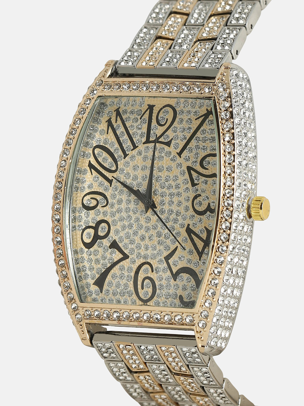 Women's Oblong Dial Watch With Chain Strap - Silver & Gold