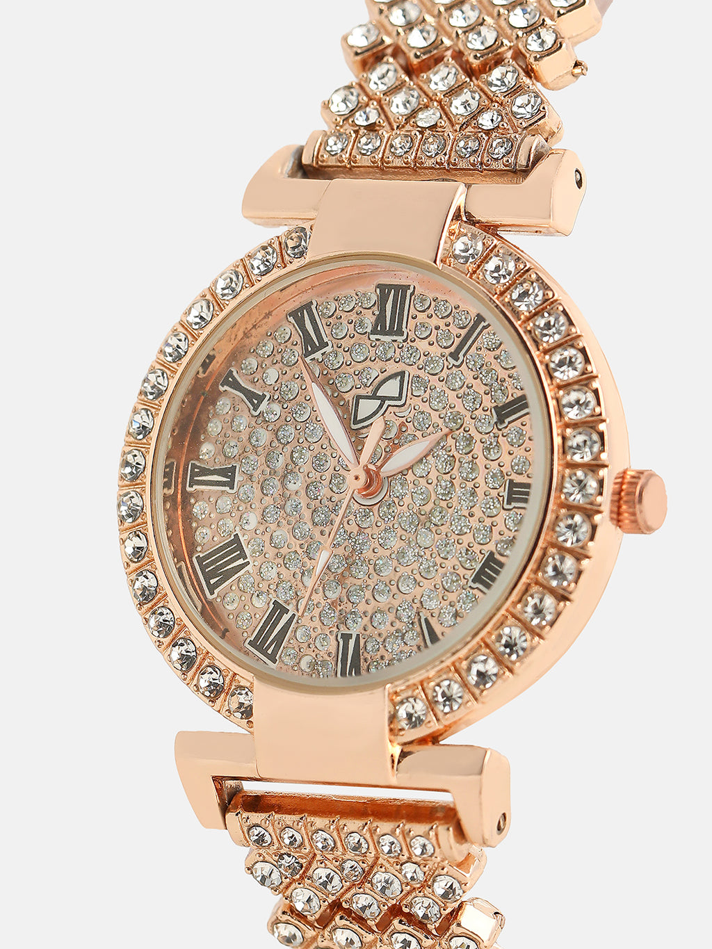 Embellished Round Watch - Rose Gold