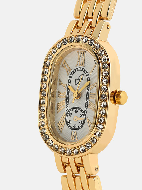The Embellished Roman Oval Watch - Ivory White