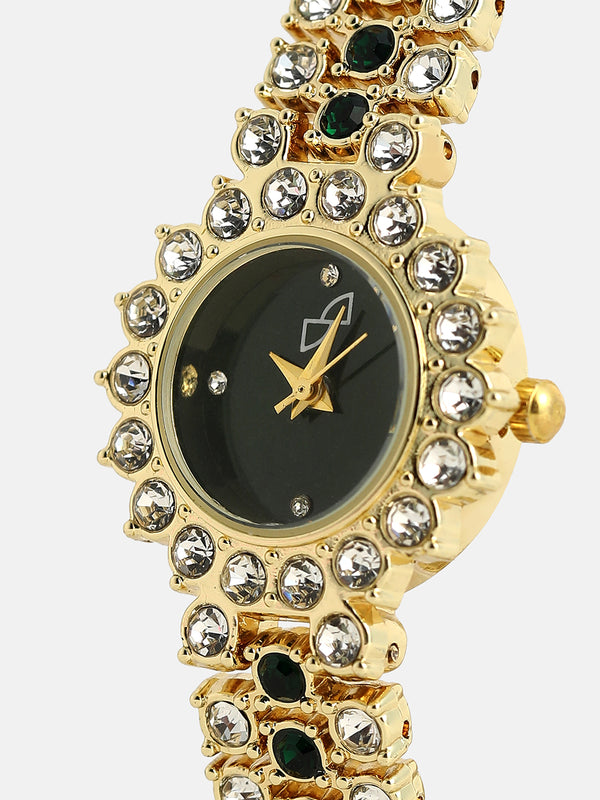 Embellished Round Watch - Gold