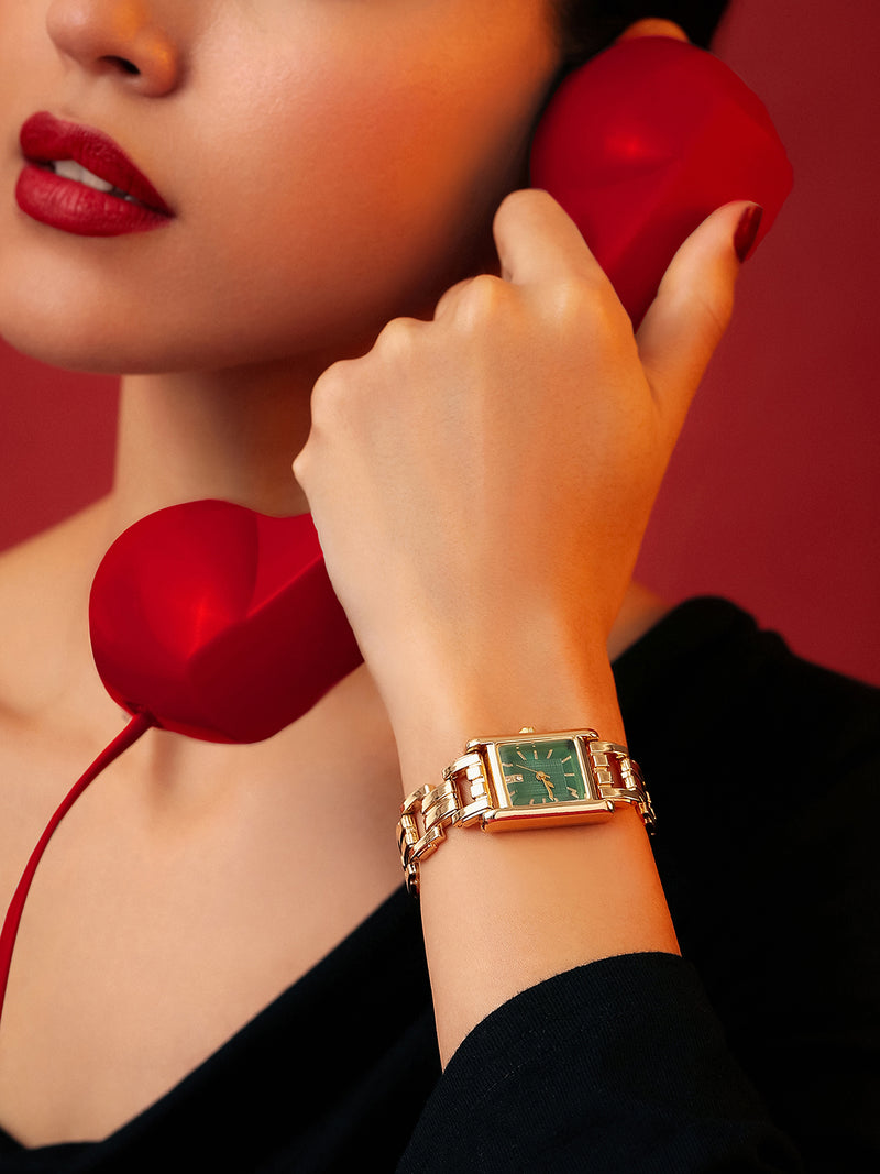 The Emerald Rectangle Watch - Royal Gold