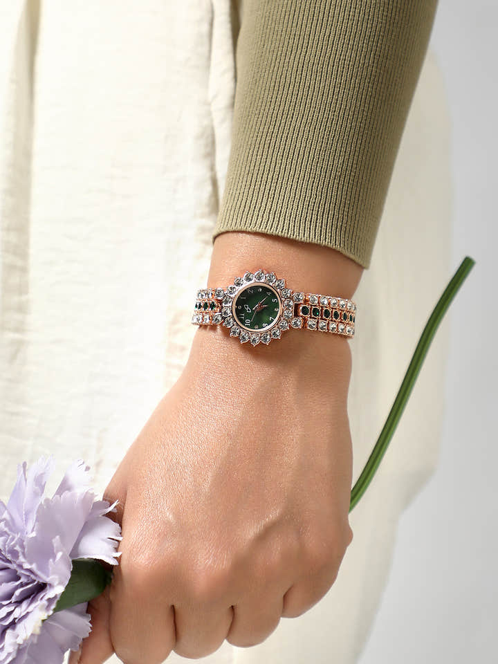 The Sleek Block Round Watch - California Gold:Emerald Green