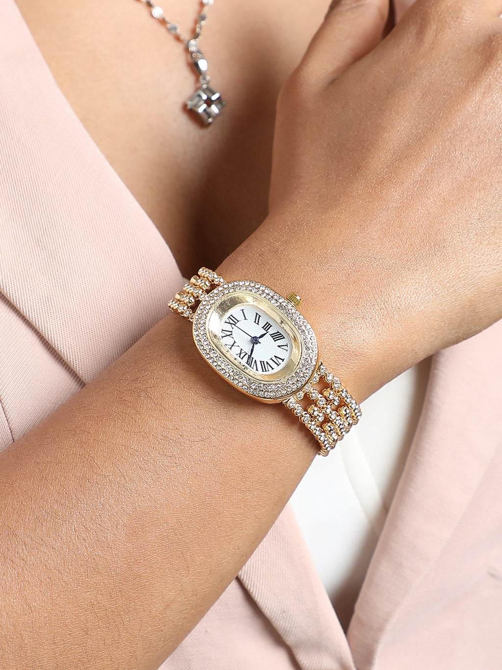 Embellished Oval Watch - Gold