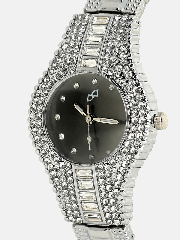 The Embellished Round Watch - Onyx Black