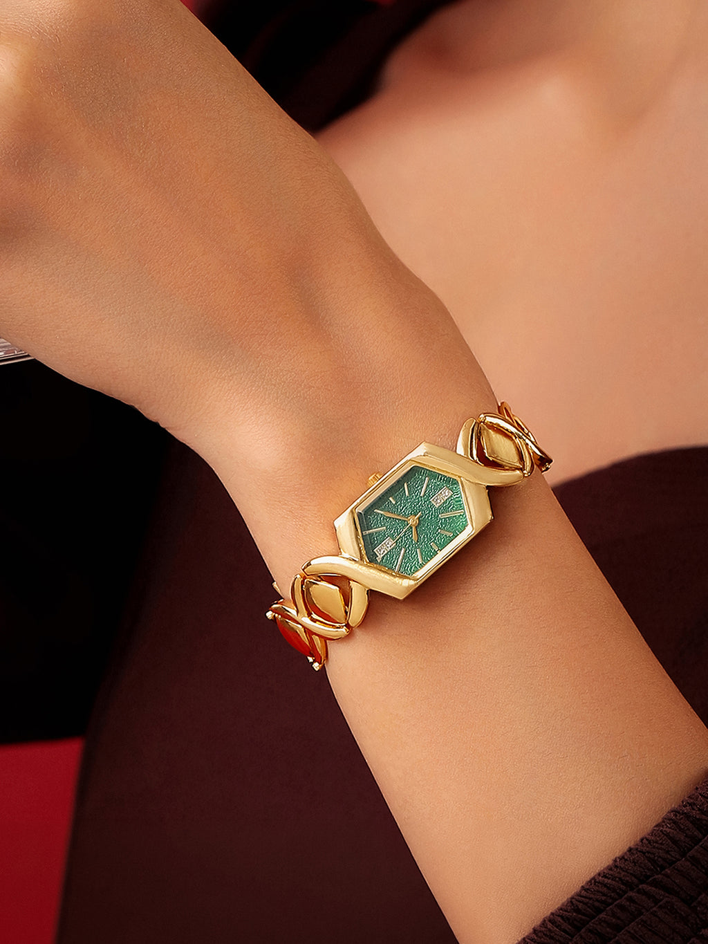 The Emerald Geometry Watch - Vintage Gold