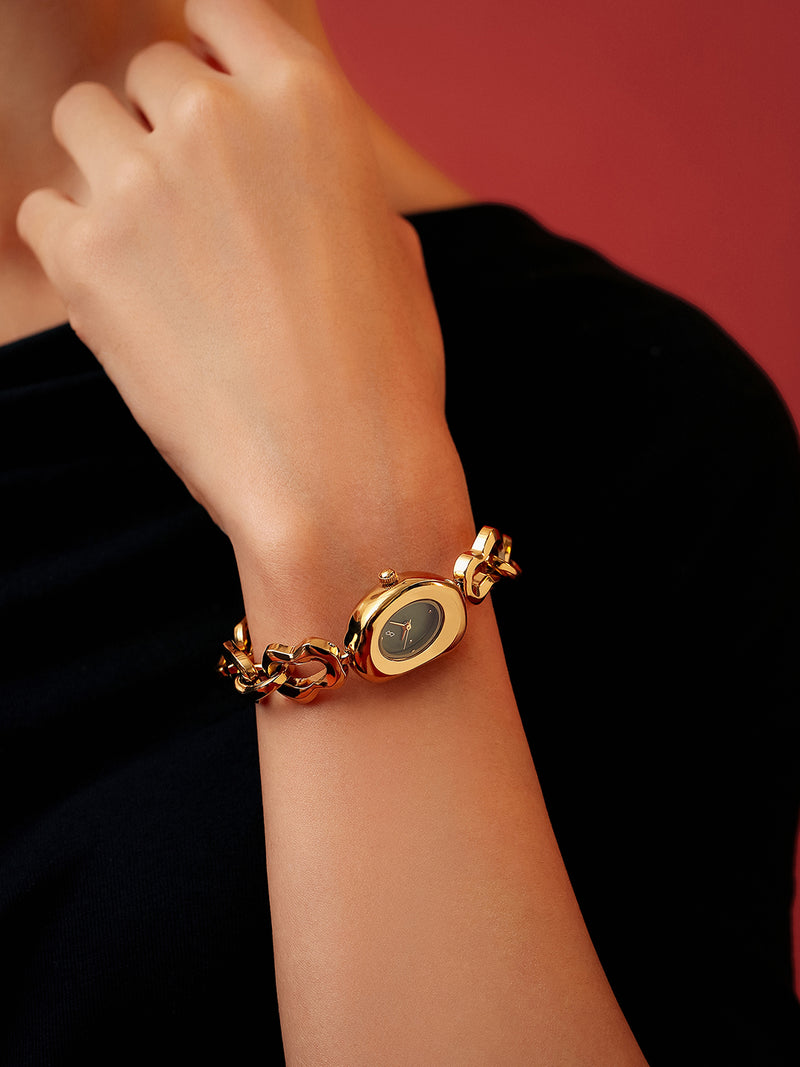 The Emerald Charm Chain Watch - Gold