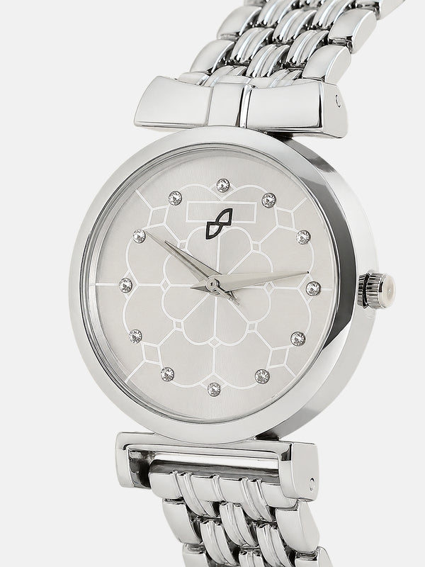 The Daily H-Link Round Watch - Metallic Silver