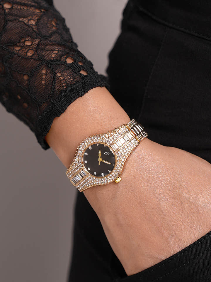 The Embellished Round Watch - California Gold