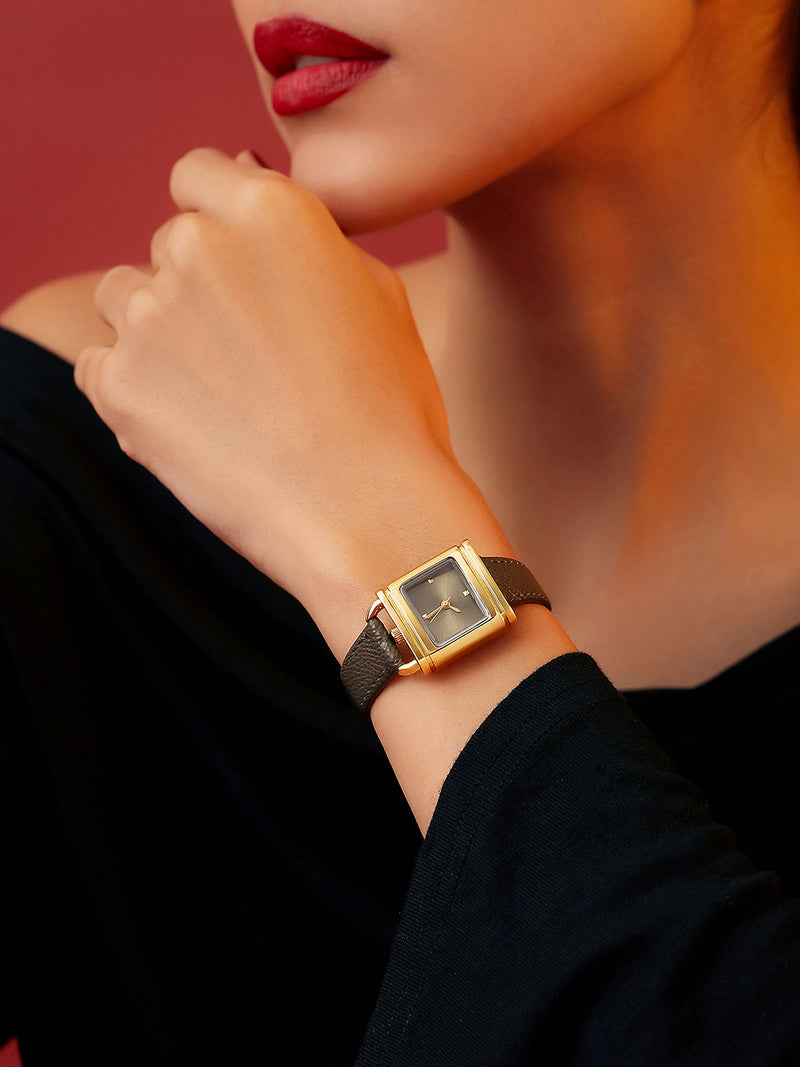 The Vintage Square Watch - Cocoa Brown