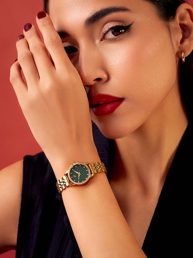 The Emerald Luxe Watch - Antique Gold