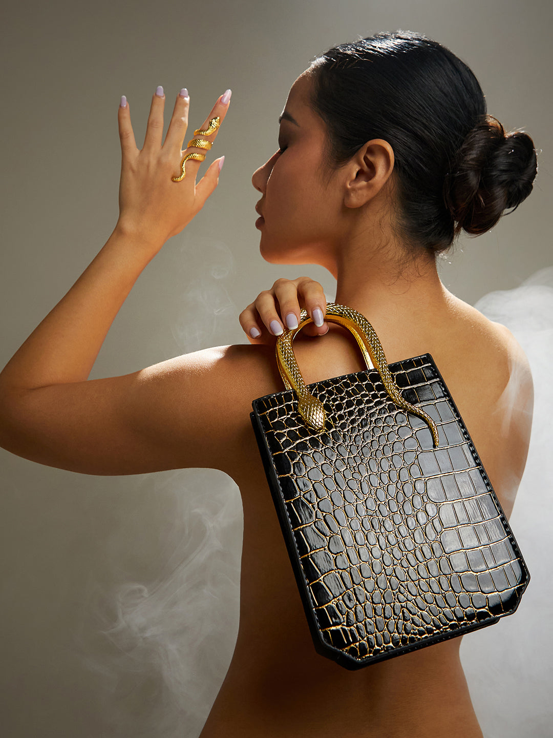 The Gilded Viper Hand Bag - Onyx Black