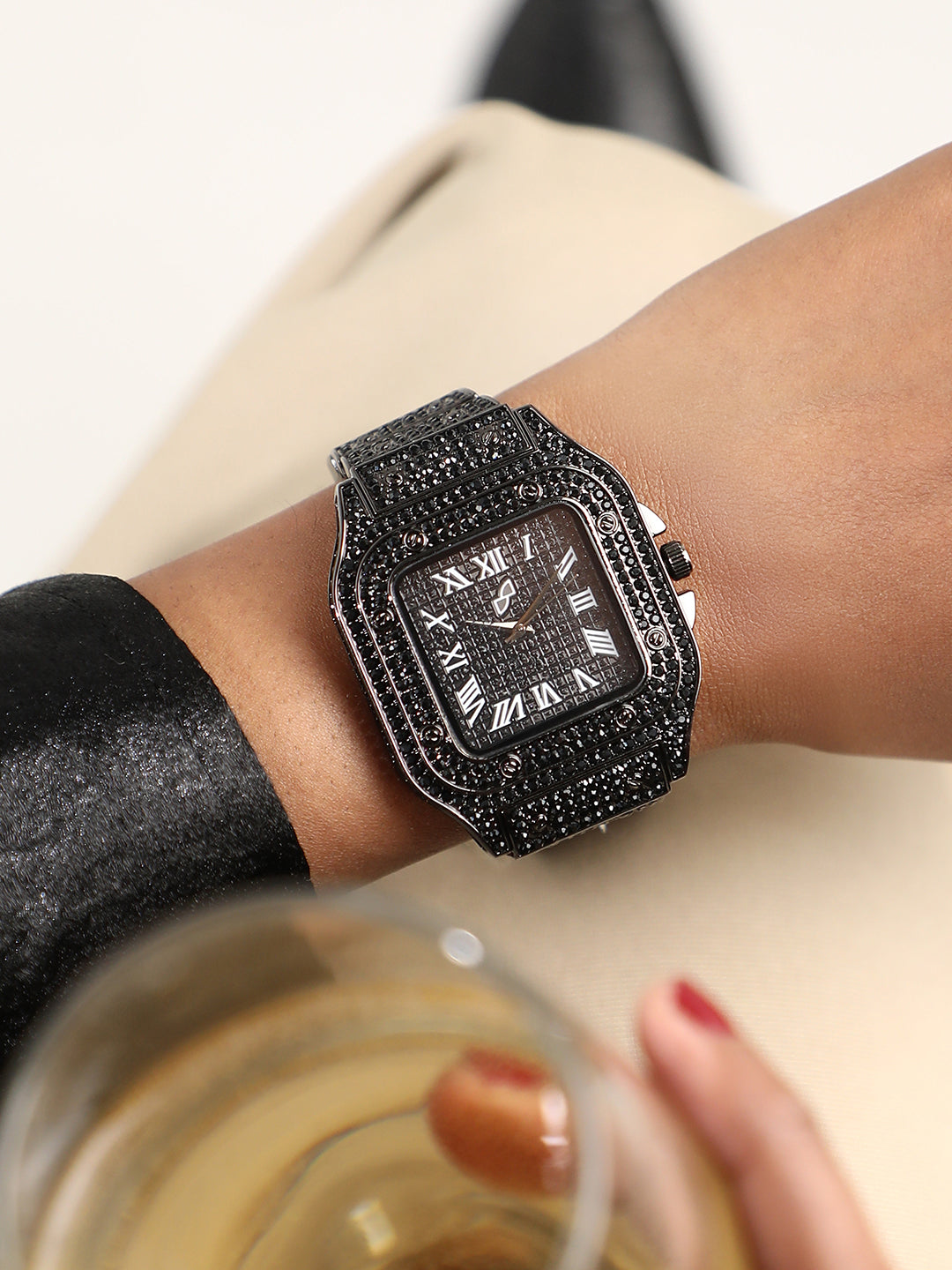 The Bijou Roman Square Watch - Midnight Black