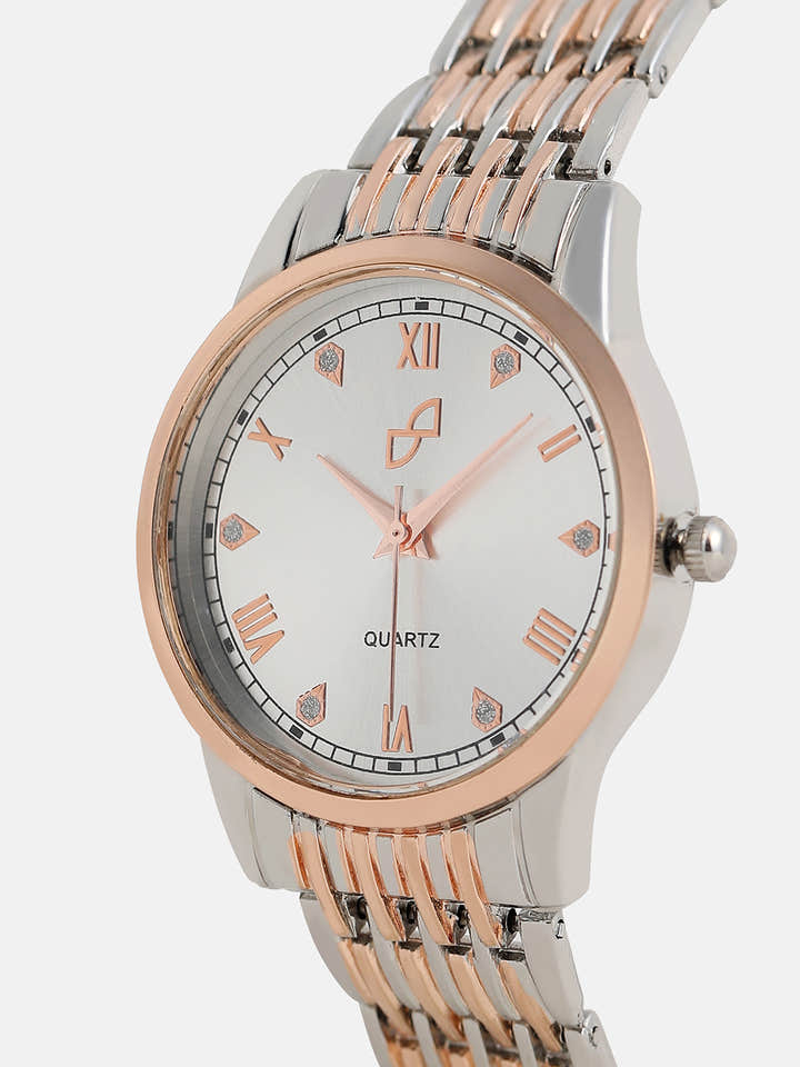 The Roman Daytime Round Watch - Rose Gold & Metallic Silver