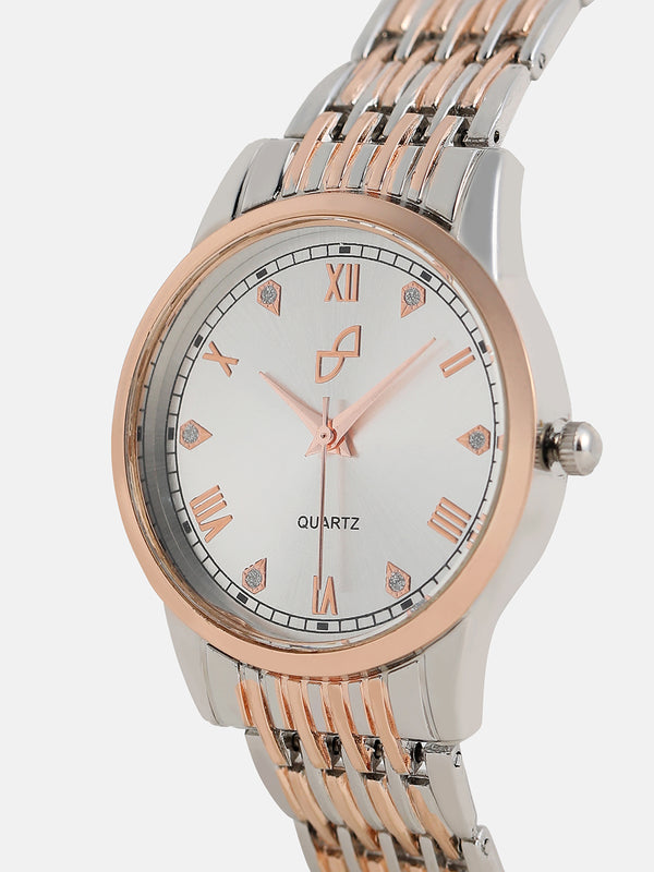 The Roman Daytime Round Watch - Rose Gold & Metallic Silver