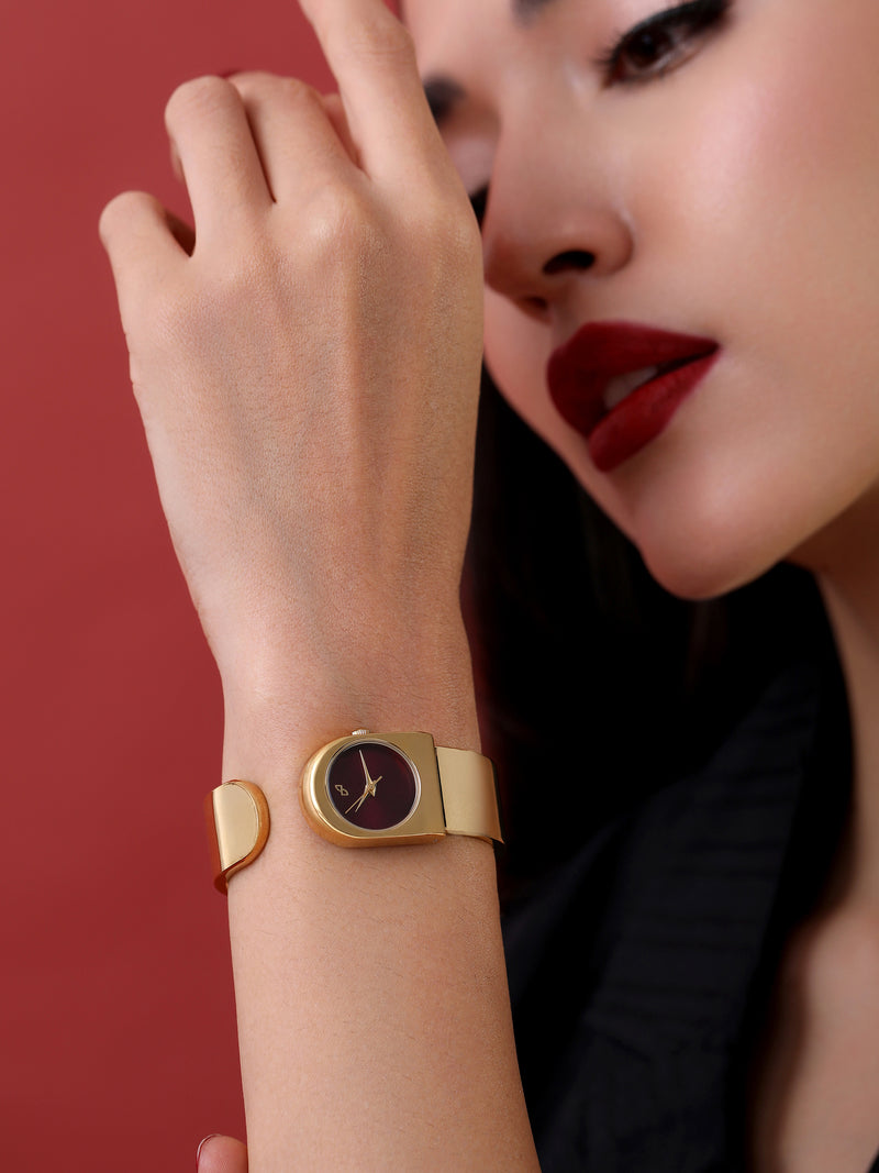 The Ruby Leather Watch - Vintage Gold