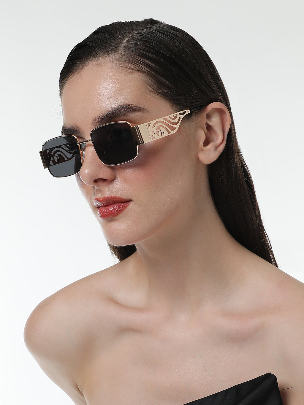 The Swirl Rectangular Sunglasses - Midnight Black