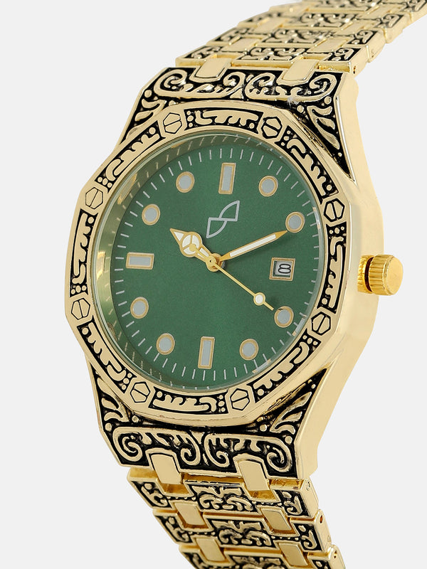 The Grecian Embossed Round Watch - California Gold