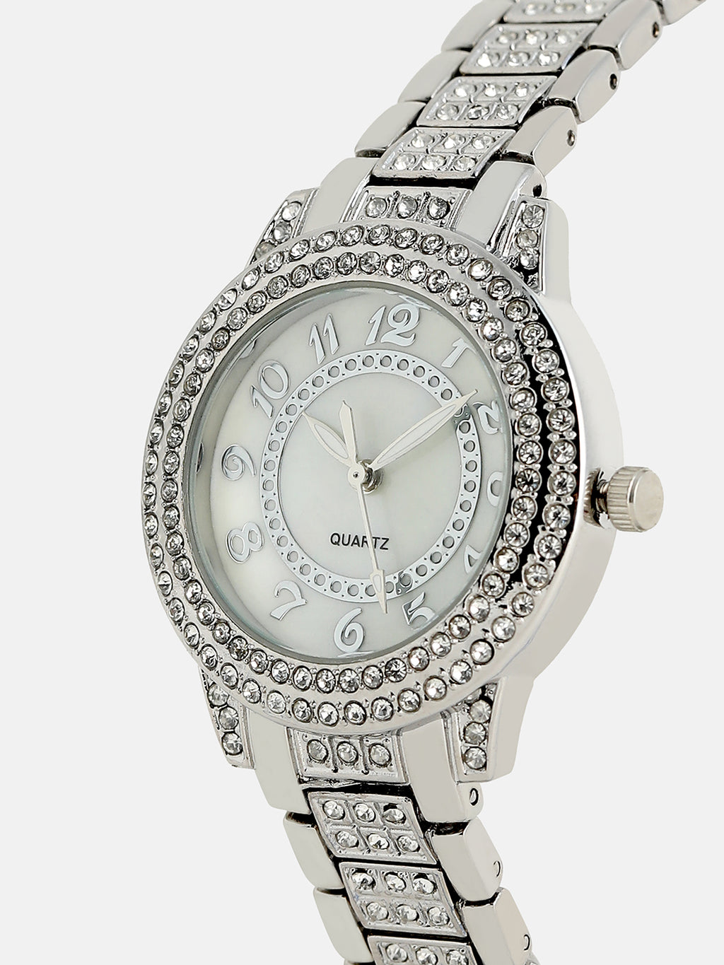 Embellished Round Watch - Silver