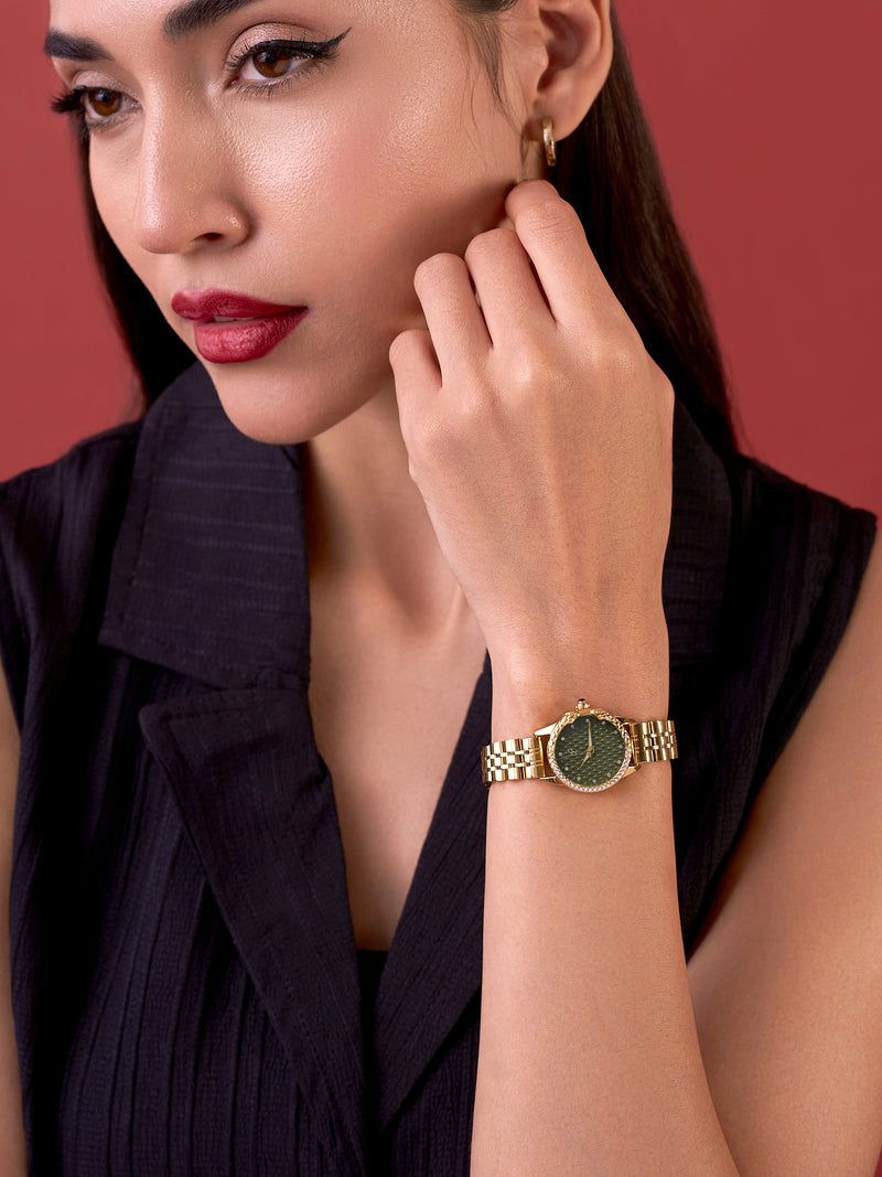The Emerald Luxe Watch - Antique Gold