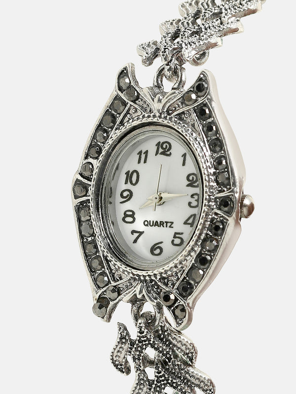 The Wishbone Oval Watch - Antique Silver