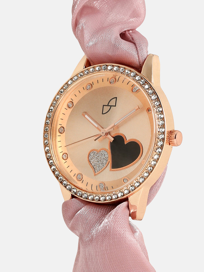 The Scrunchie Heart Round Watch - Blush Pink