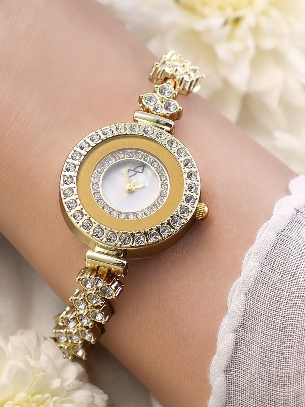 Embellished Round Watch - Gold