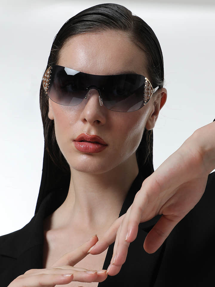 The Bling Wrap Sunglasses - Onyx Black