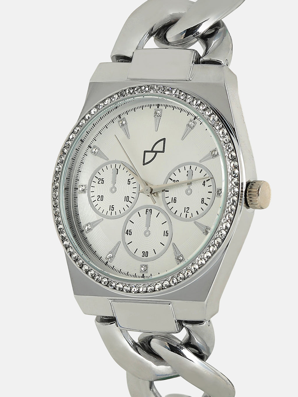 The Three-Dial Chunkylink Cushion Watch - Metallic Silver