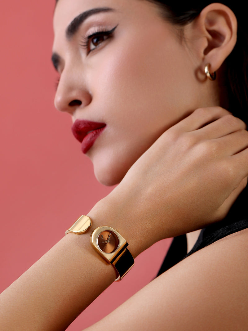 The Ruby Leather Watch - Vintage Gold