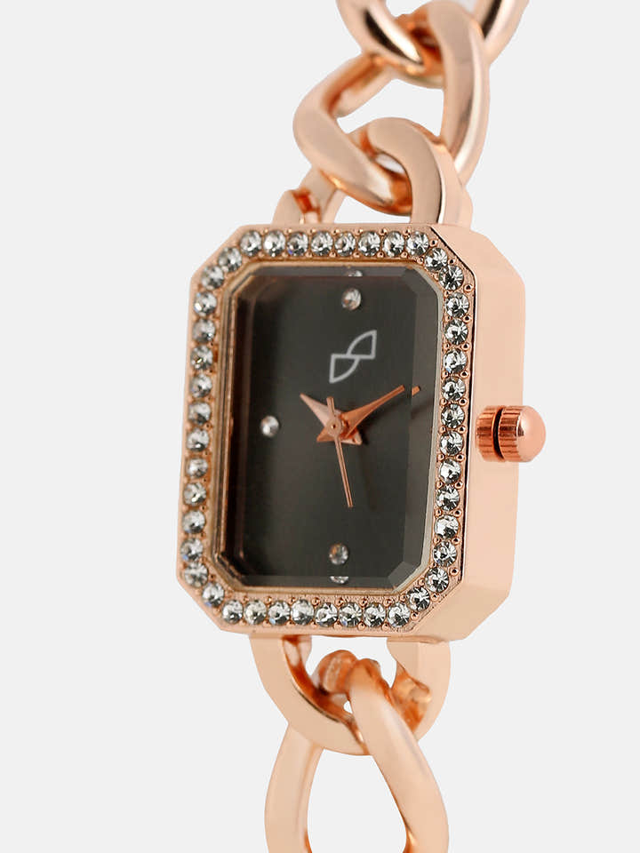 The Chainlink Gem Rectangular Watch - Rose Gold