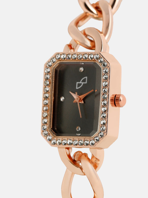 The Chainlink Gem Rectangular Watch - Rose Gold