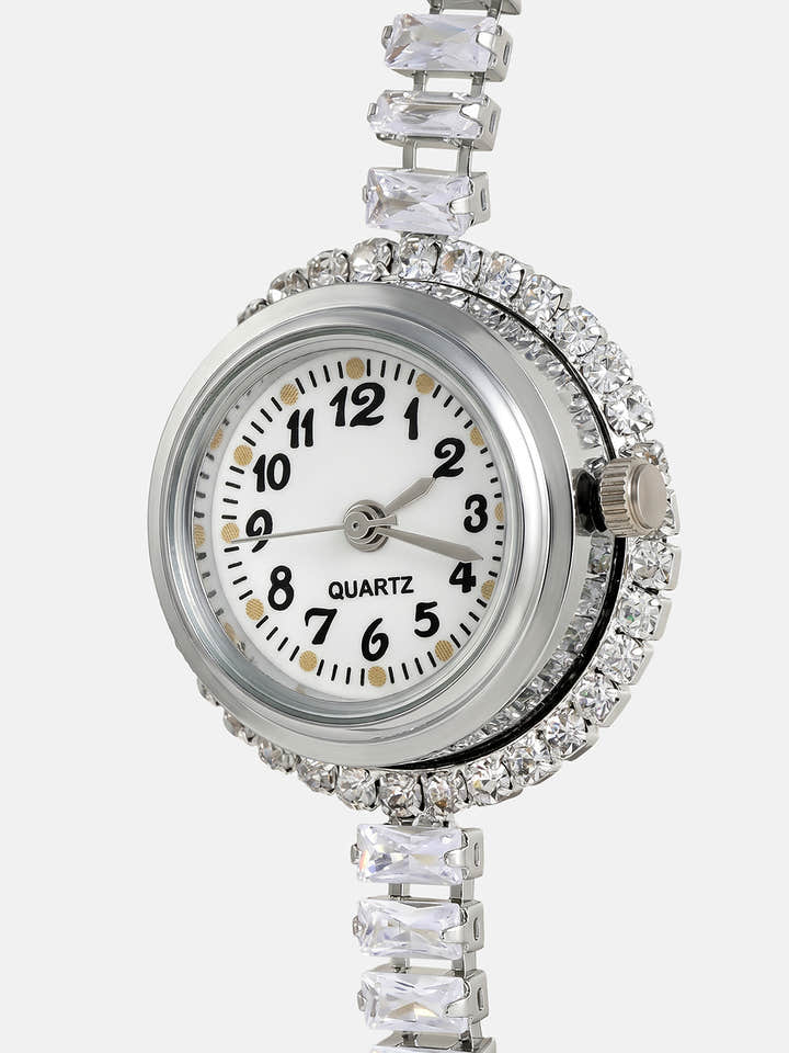 The Crystalized Wrap Round Watch  - Metallic Silver