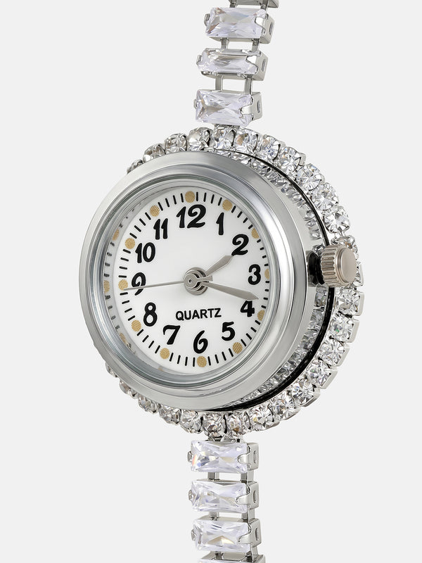 The Crystalized Wrap Round Watch  - Metallic Silver