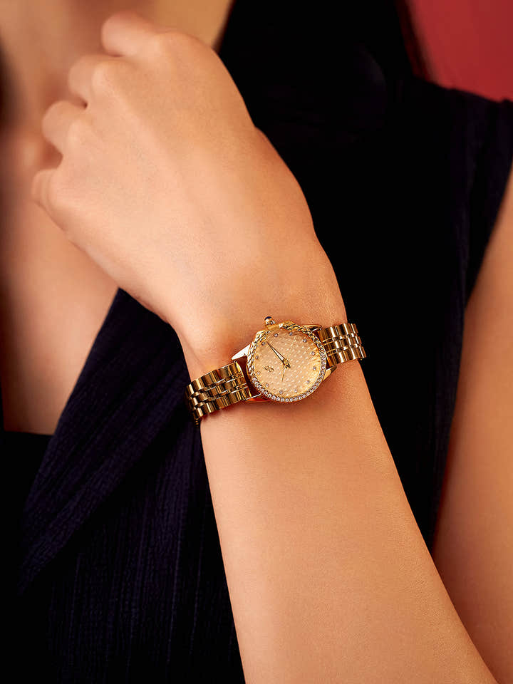 The Emerald Luxe Watch - Antique Gold