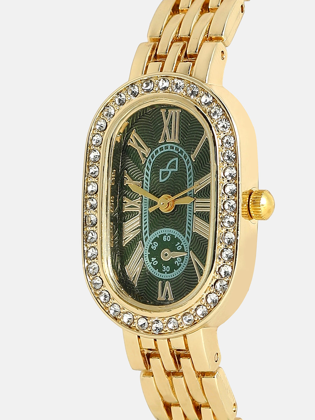 The Embellished Roman Oval Watch - Emerald Green
