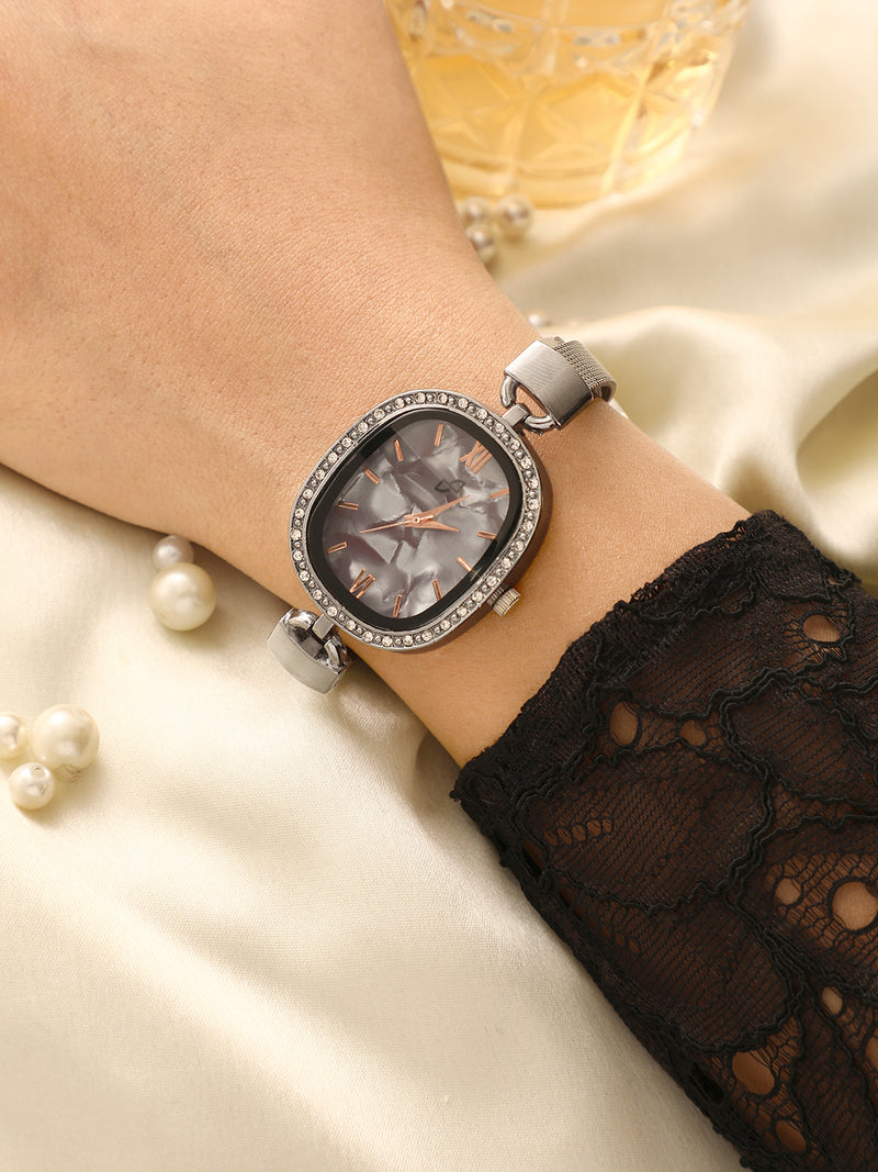 The Textured Square Watch - Charcoal Grey