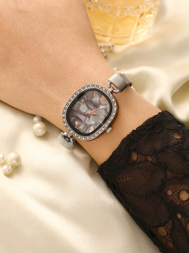 The Textured Square Watch - Charcoal Grey