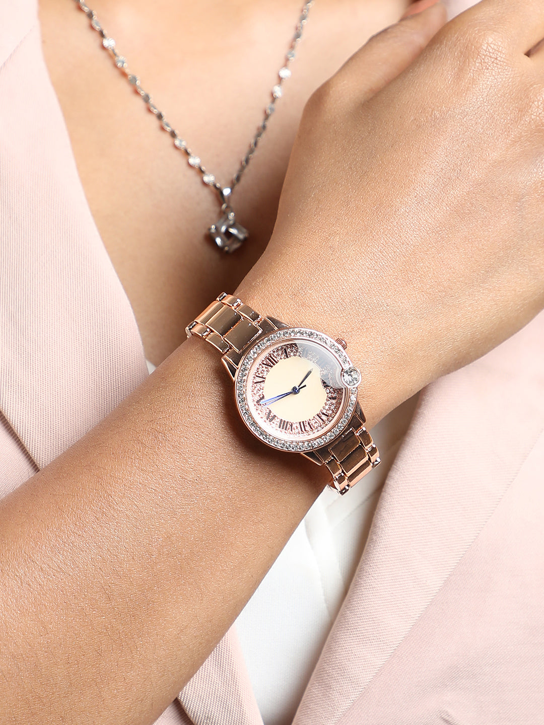 Embellished Round Watch - Gold