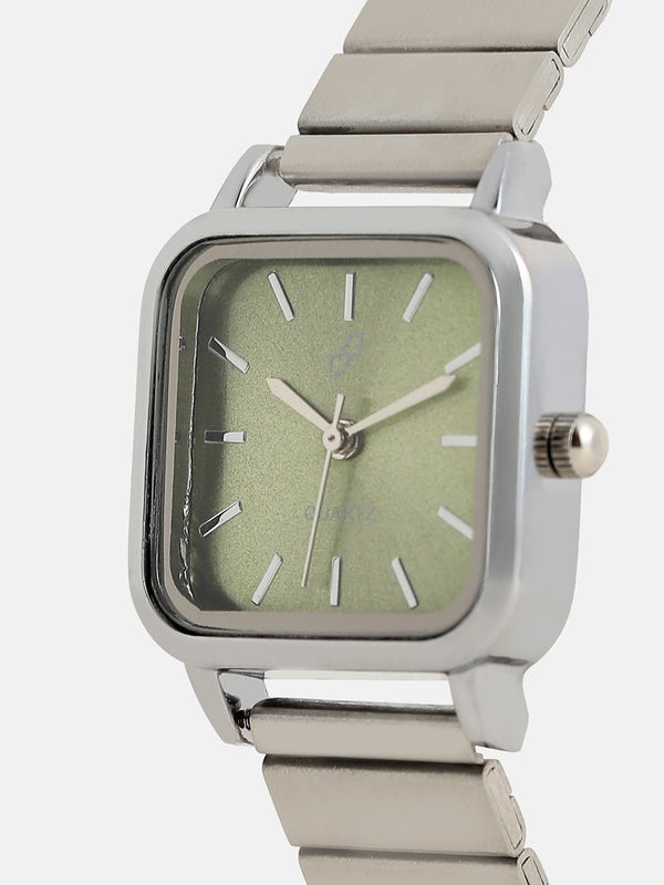 The Downtown Chain Square Watch - Olive Green