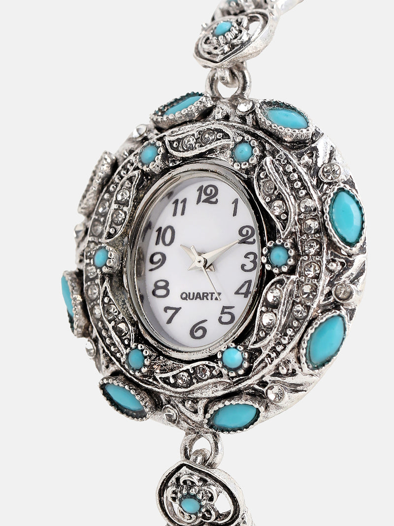The Stone Heart Round Watch - Antique Silver